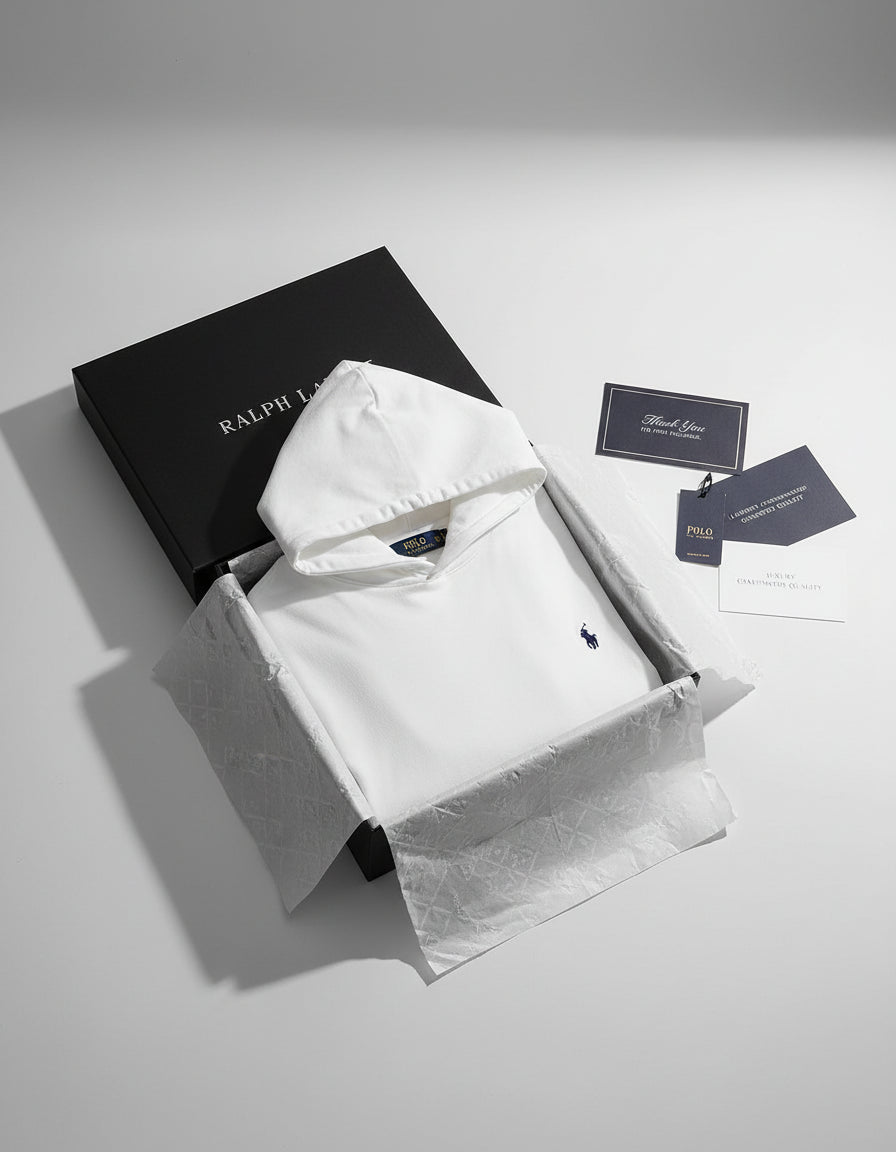 POLO RALPH LAUREN Mens Jersey Knit Hoodie Tee (White/Navy Medium)